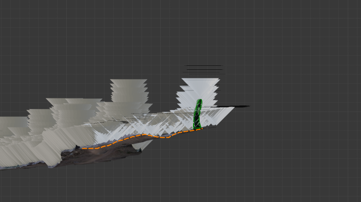 Blender screenshot of mesh with cones placed above face centers