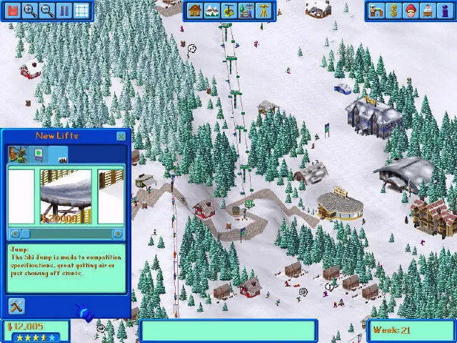 Ski resort tycoon game screenshot