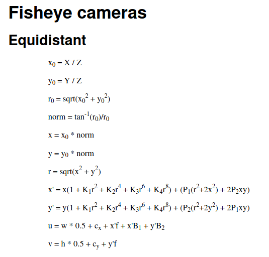 Fisheye equation from metashape manual